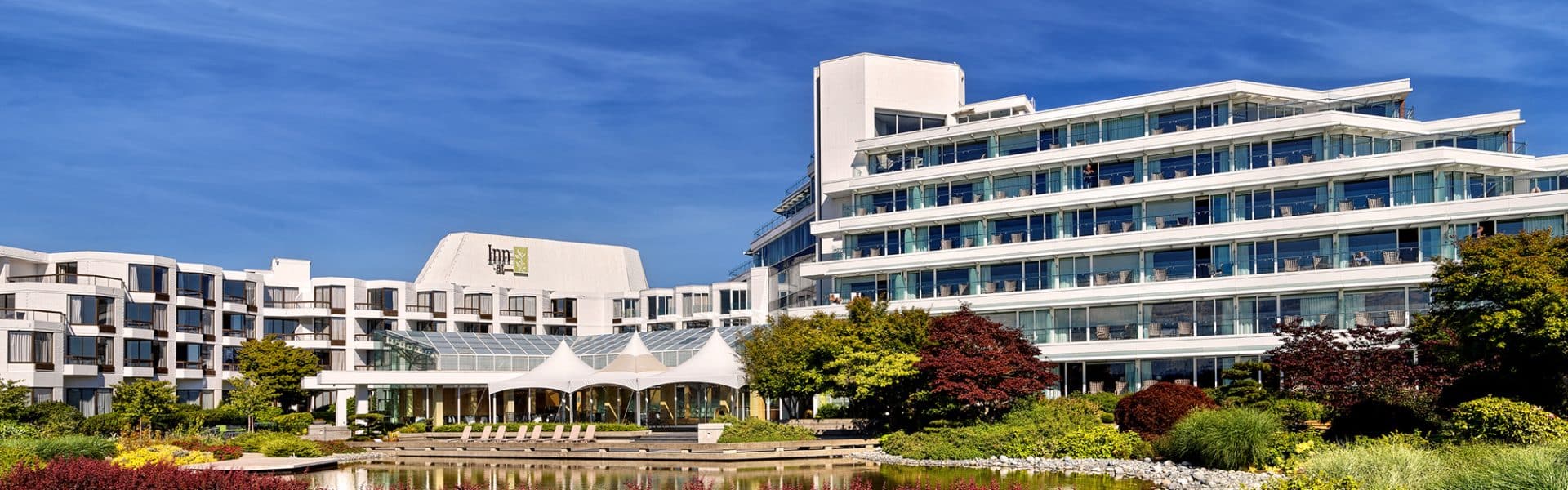 Inn at Laurel Point gardens and reflecting pool.